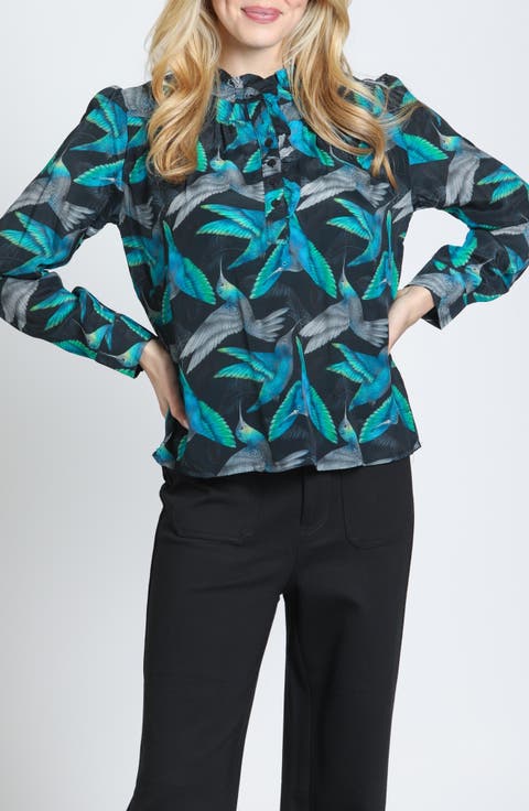 Print Ruffle Placket Top