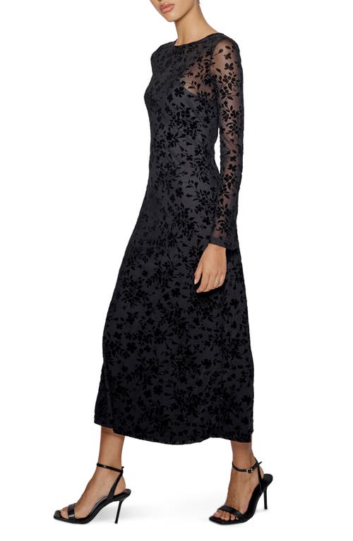 Nobody's Child Clarissa Floral Devoré Long Sleeve Midi Dress In Black