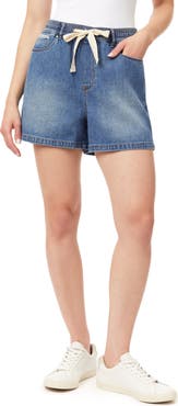 Kensie Drapey High Waist Drawstring Denim Shorts