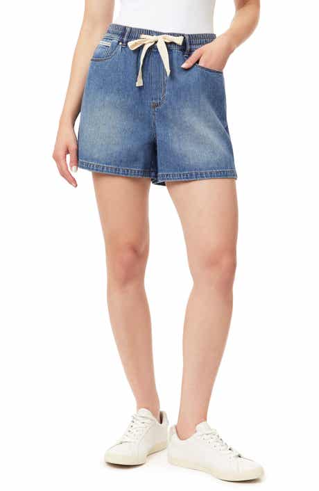 Kensie Drapey High Waist Drawstring Denim Shorts
