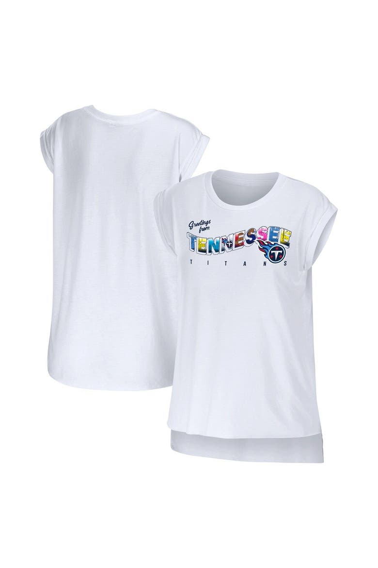 Women's WEAR by Erin Andrews White Tennessee Titans Greetings From Muscle T-Shirt, Main, color, White
