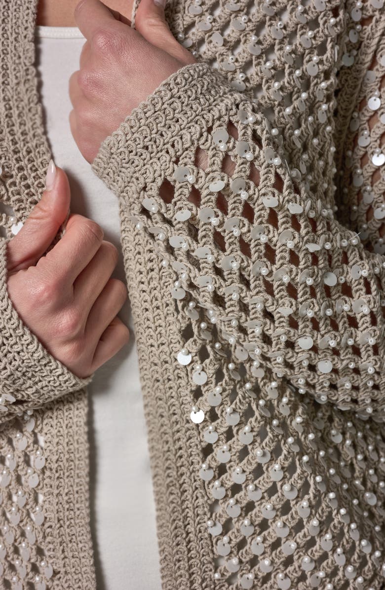 Donna Karan New York Pearl Detail Open Knit Cardigan, Alternate, color,