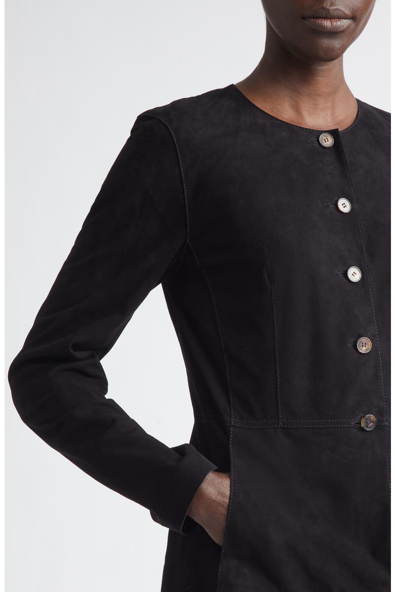 Fitted Collarless Suede Jacket, Alternate, color, BLACK