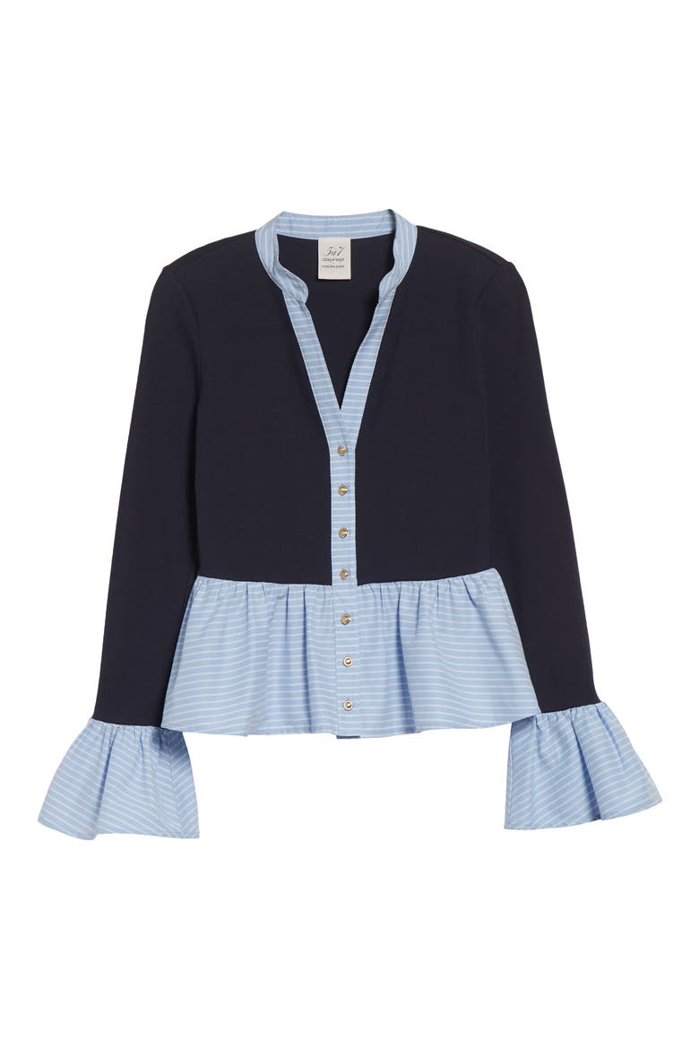Skai Mixed Media Top, Alternate, color, NAVY