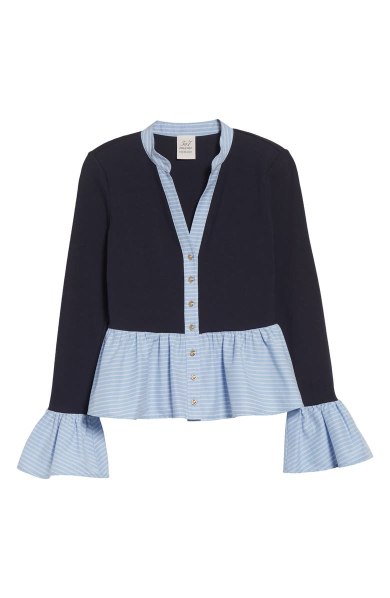 Cinq à Sept Skai Mixed Media Top, Alternate, color, Navy