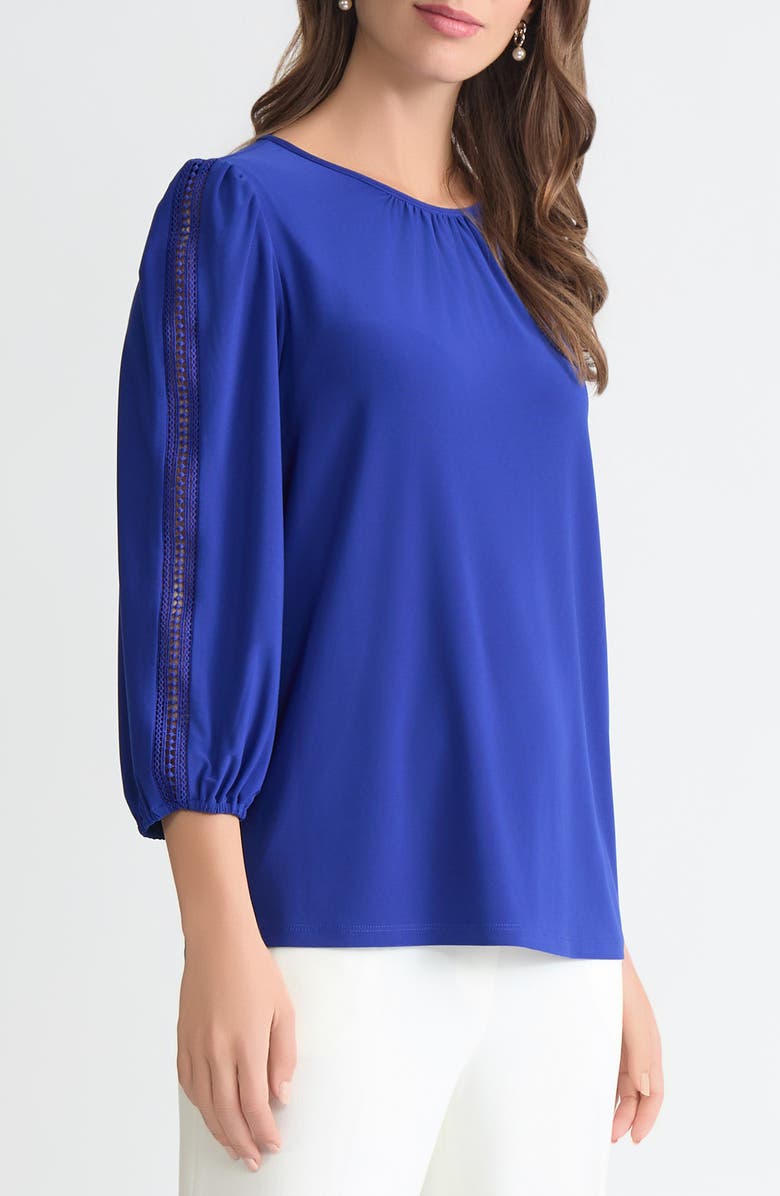 KASPER Lace Inset Blouson Sleeve Top, Alternate, color, Royal Signature