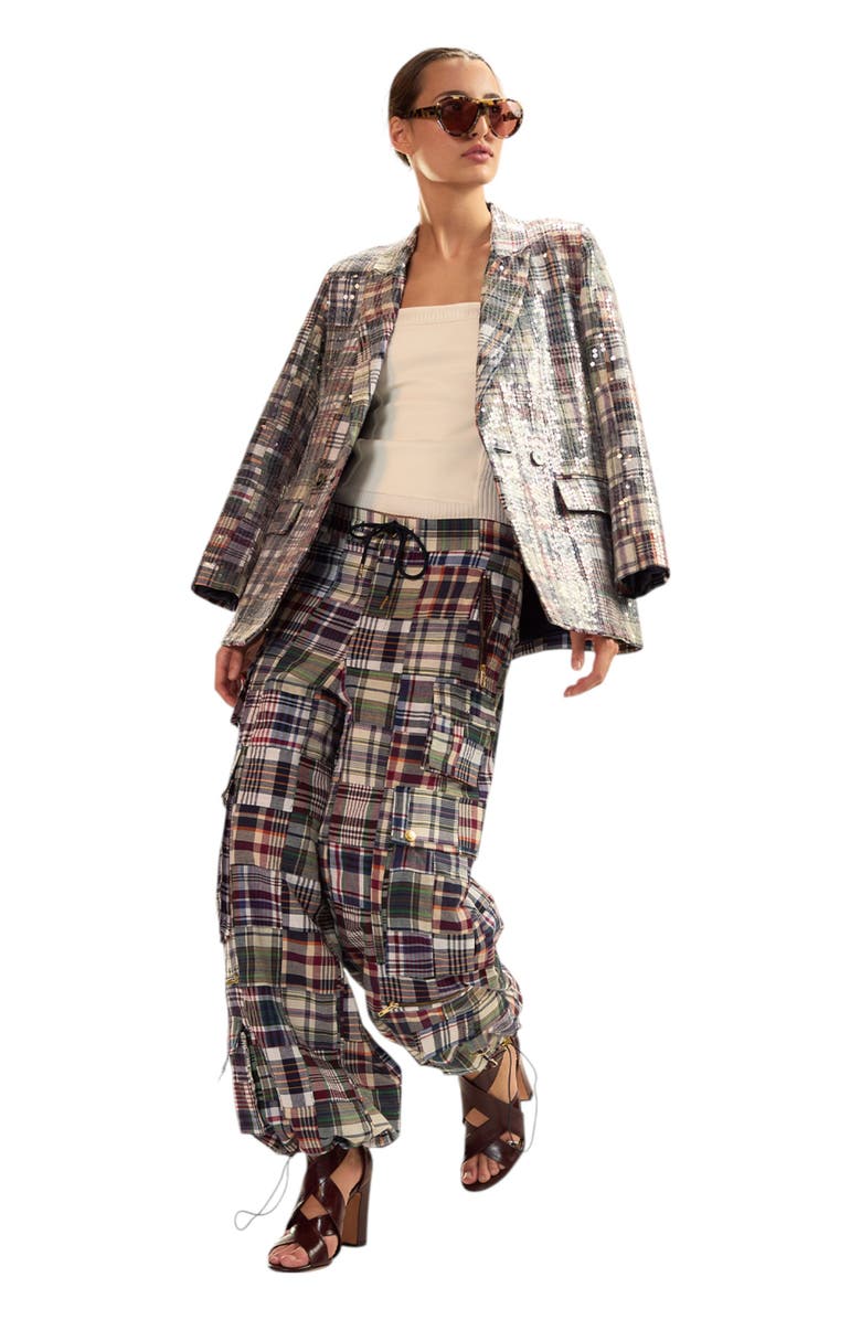 Cynthia Rowley Marisol Madras Sequin Blazer, Main, color, 