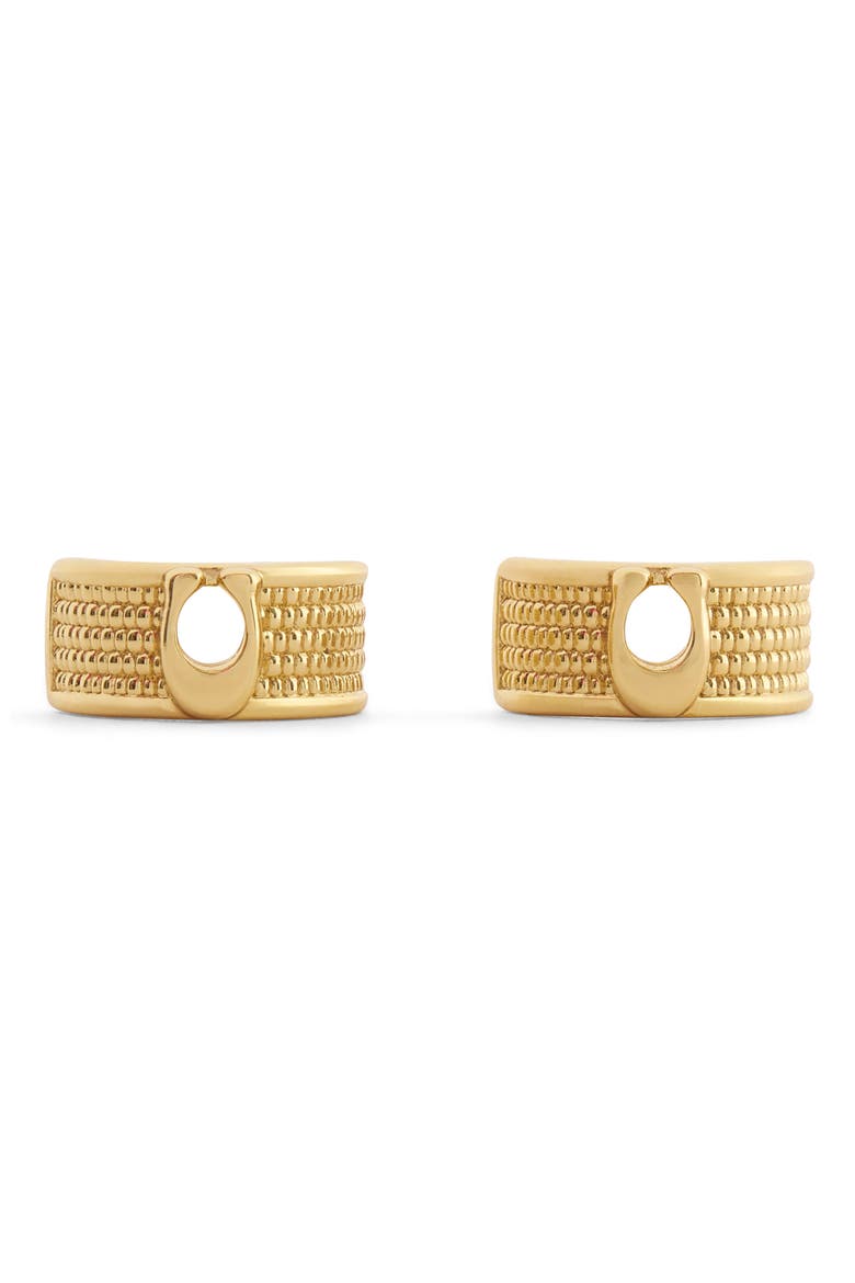Textured Signature C Huggie Hoop Earrings, Alternate, color, SHINY GOLD
