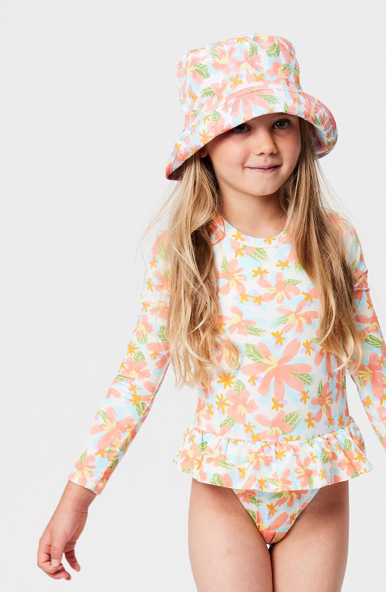 Snapper Rock Kids' Tropical Print Bucket Hat, Alternate, color, White Multi