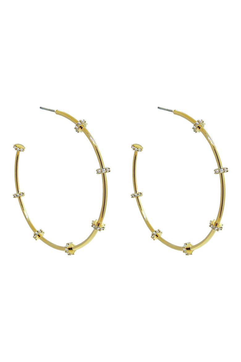 Cubic Zirconia Station Hoop Earrings, Main, color, GOLD