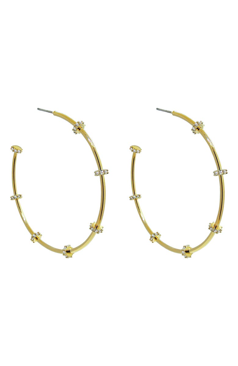 Liza Schwartz Cubic Zirconia Station Hoop Earrings, Main, color, Gold