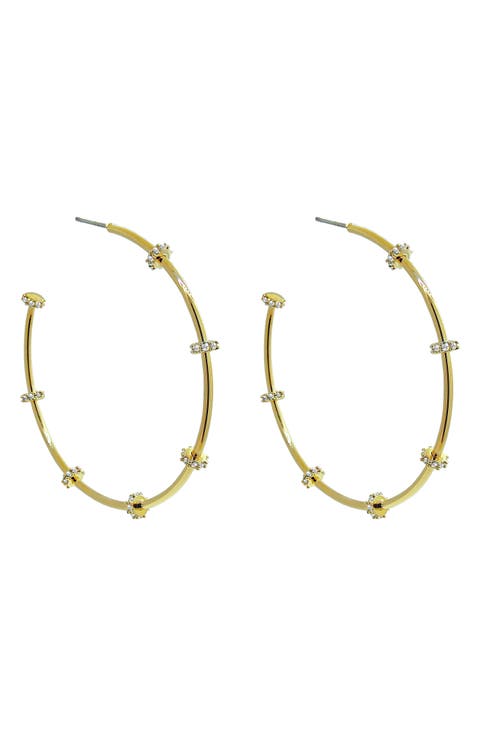 Cubic Zirconia Station Hoop Earrings