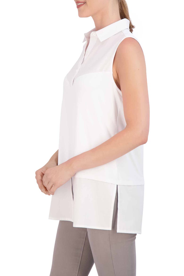 Sasha Mixed Media Sleeveless Layered Shirt, Alternate, color, WHITE