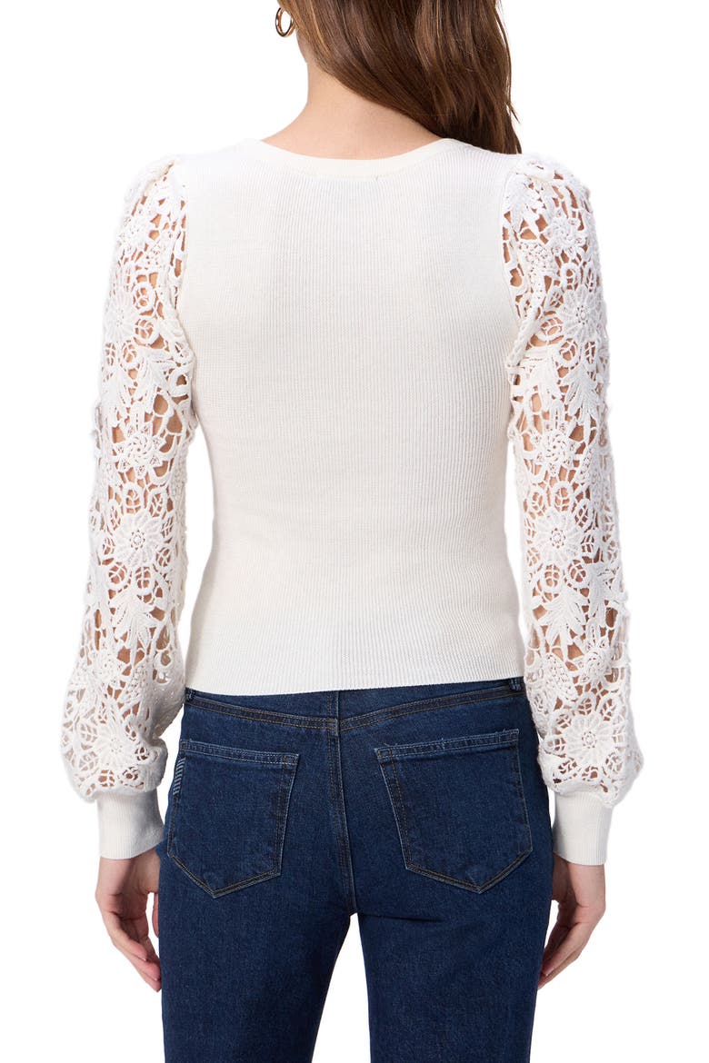 Maya Lace Sleeve Sweater, Alternate, color, IVORY