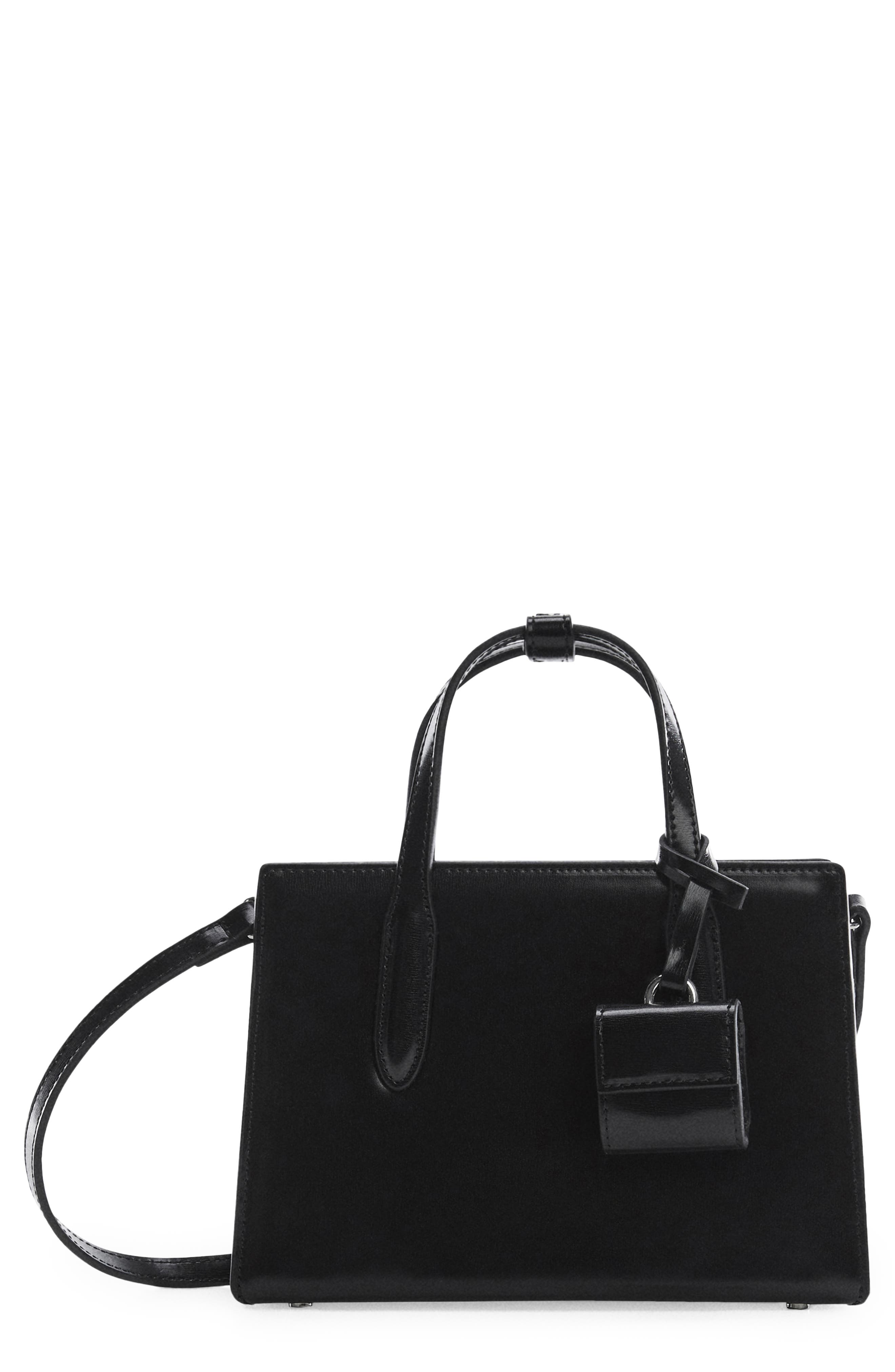 Small Faux Leather Shopper Bag, Main, color, BLACK