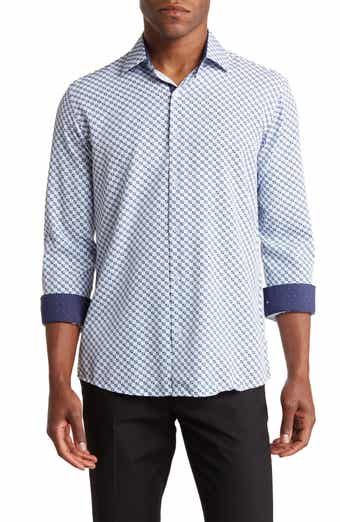 Azaro Uomo Slim Fit Geometric Print Performance Dress Shirt