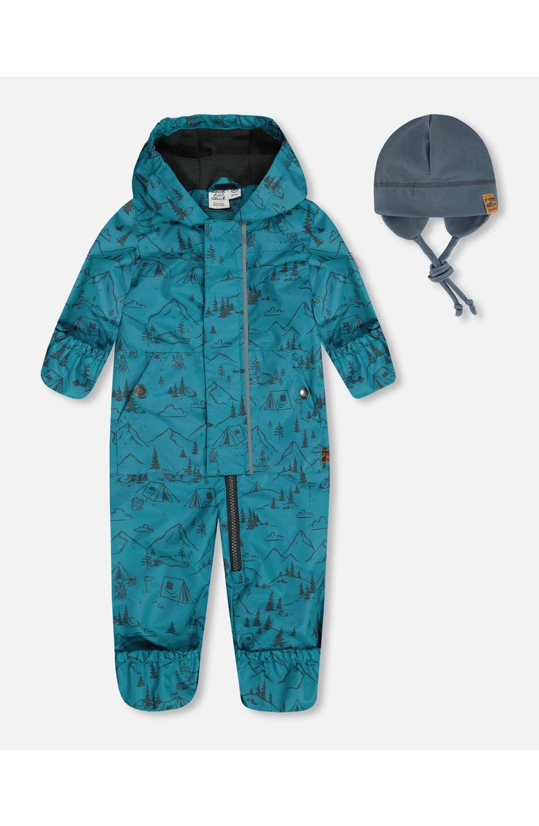 Deux par Deux Baby Boy's Baby Printed Mid-Season One-Piece Outerwear With Hat Blue And Gray, Main, color, 
