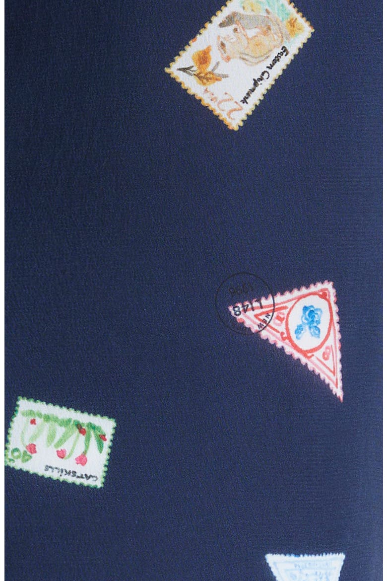 Scottie Postage Stamp Print Silk Button-Up Shirt, Alternate, color, MIDNIGHT BLUE MULTI