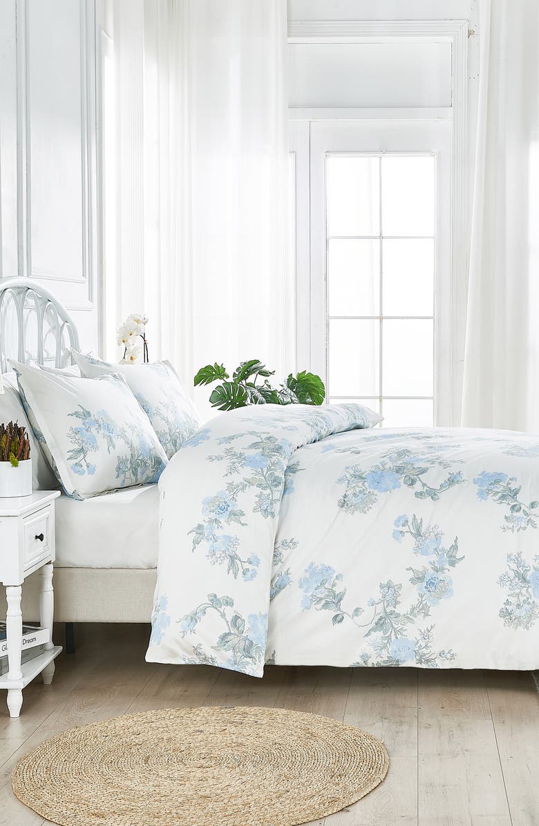 MELANGE HOME Rose Percale Cotton Duvet Cover & Sham Set, Alternate, color, Blue