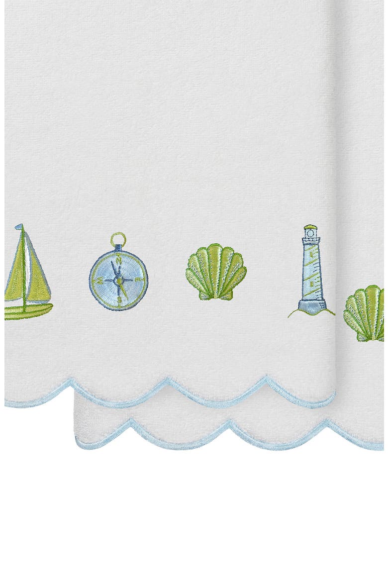 2-Piece Sea Joy Embroidered Turkish Cotton Bath Towel Set, Alternate, color, WHITE/ BLUE