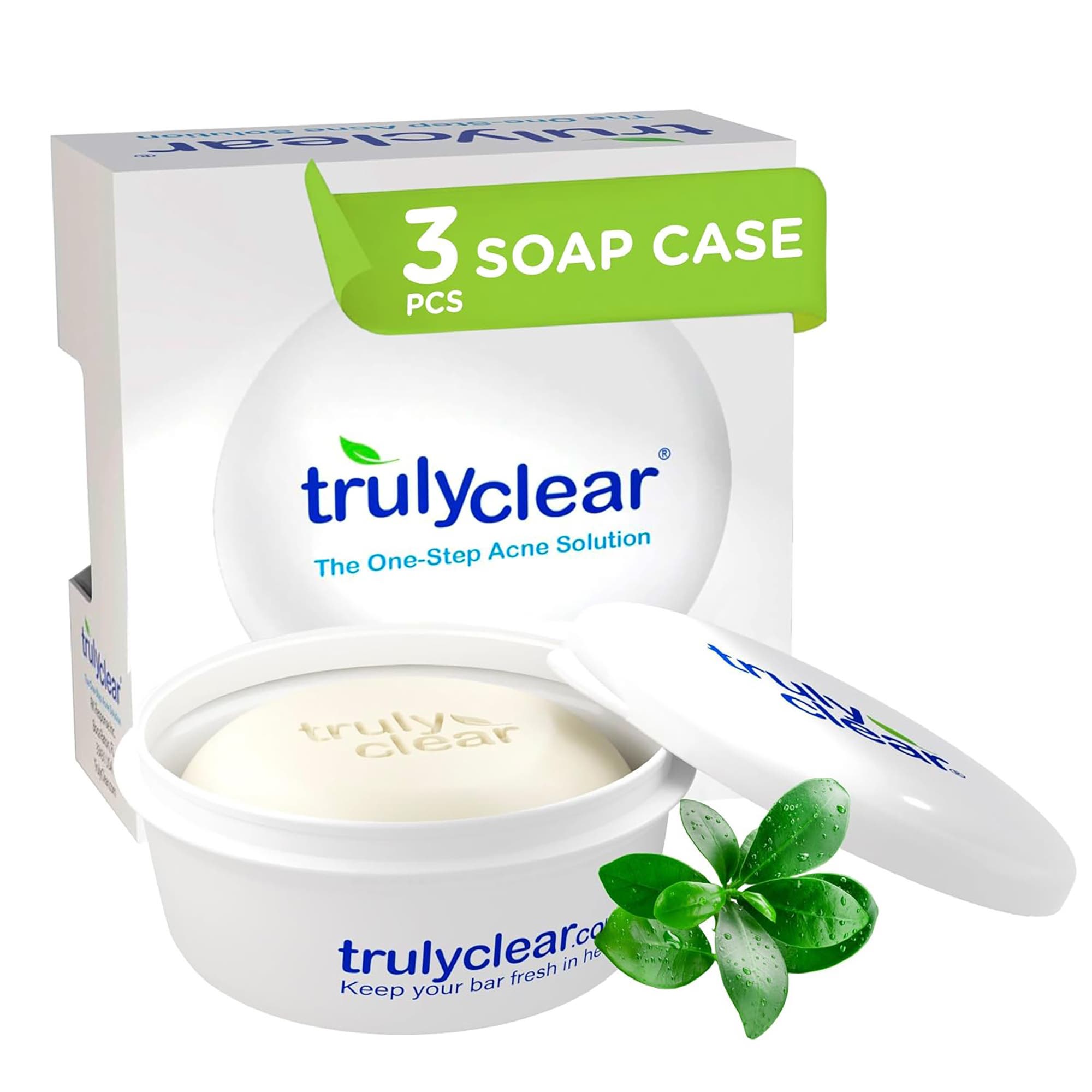 TRULY CLEAR Keep Dry Soap Case, 3pc Holder, Draining Tray in White 