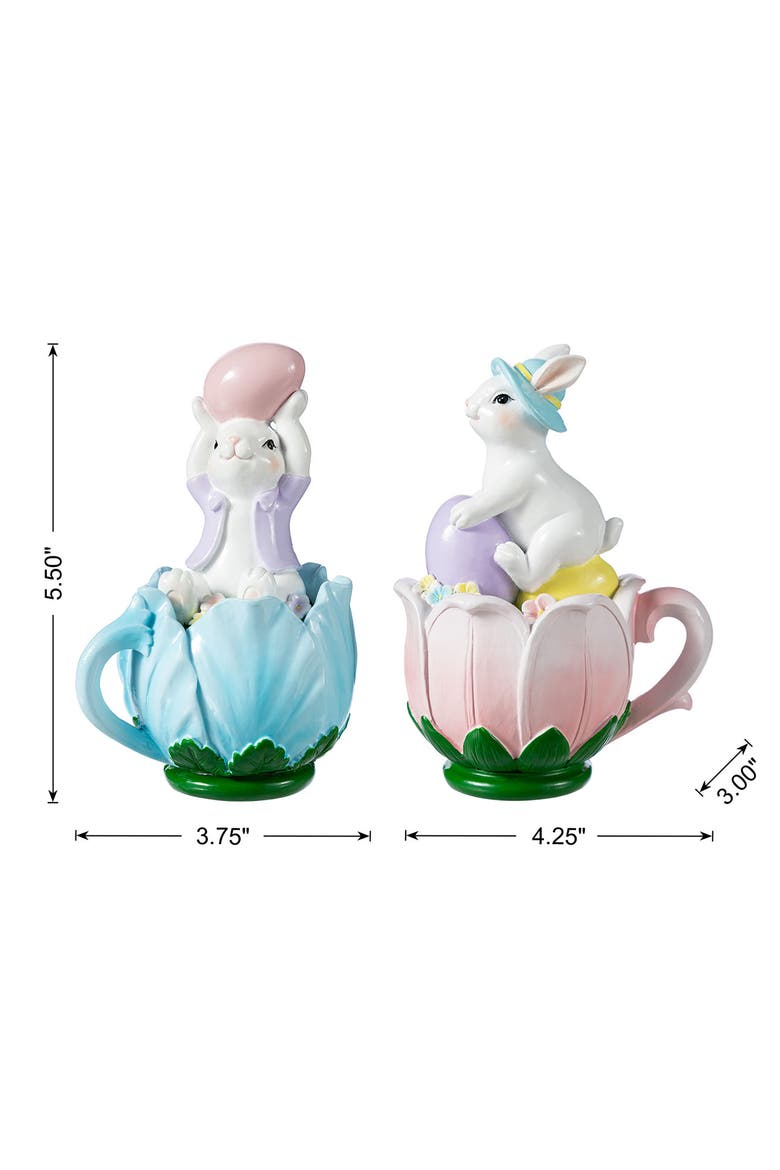 Set of 2 Easter Resin Bunny on Tulip Mug Table Decor, Alternate, color, White