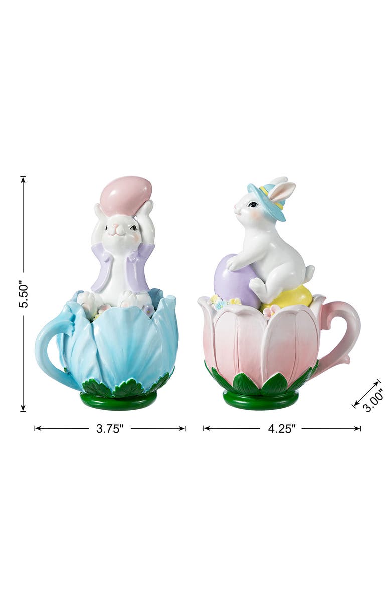 Glitzhome Set of 2 Easter Resin Bunny on Tulip Mug Table Decor, Alternate, color, White