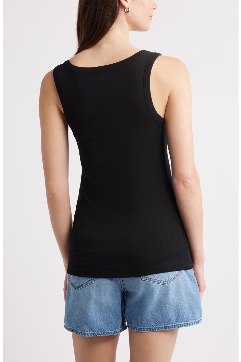 V-Neck Cotton Blend Tank Top, Alternate, color, BLACK