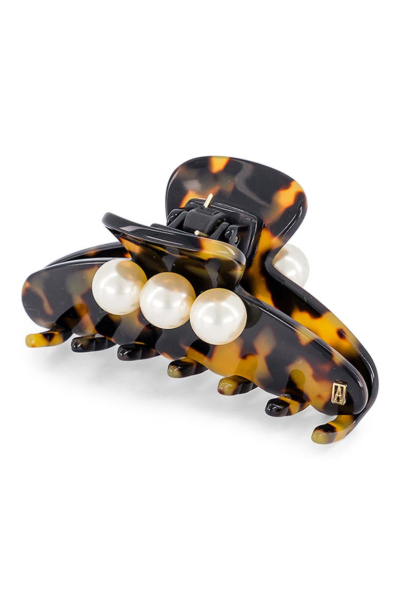 Medium Faux Pearl Hair Clip, Main, color, TORTOISE