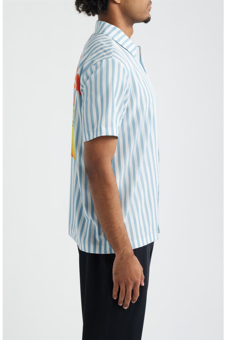 Que Sera Sera Stripe Short Sleeve Cotton Button-Up Shirt - Ryan Sheckler Edition, Alternate, color, BLUE