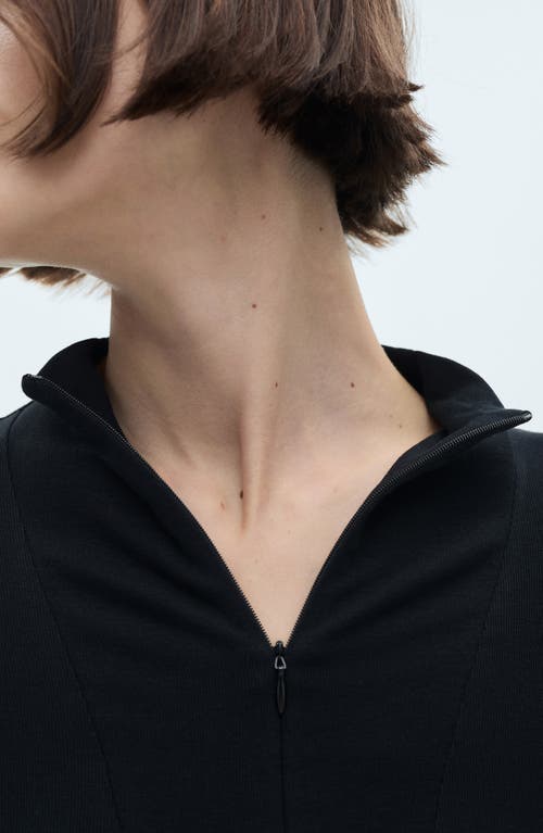 Shop Mango Mock Neck Half Zip Long Sleeve Top In Black