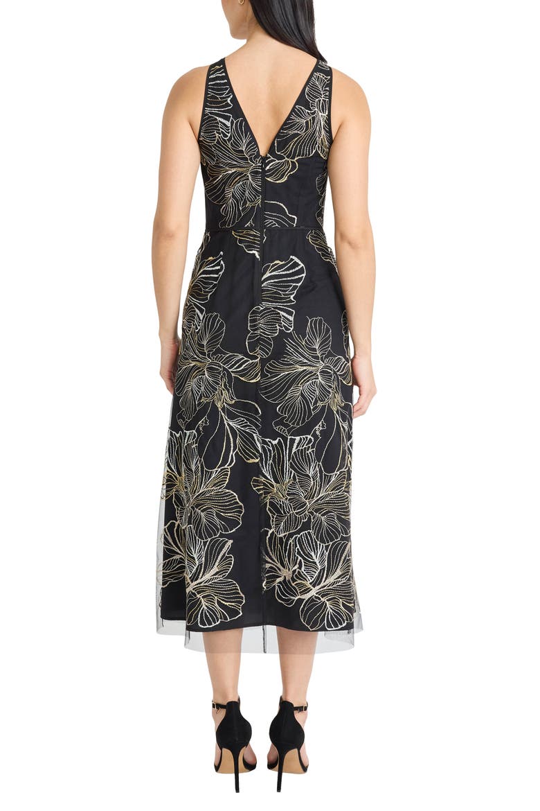 Embroidered Sleeveless Evening Dress, Alternate, color, BLACK/ CHAMPAGNE