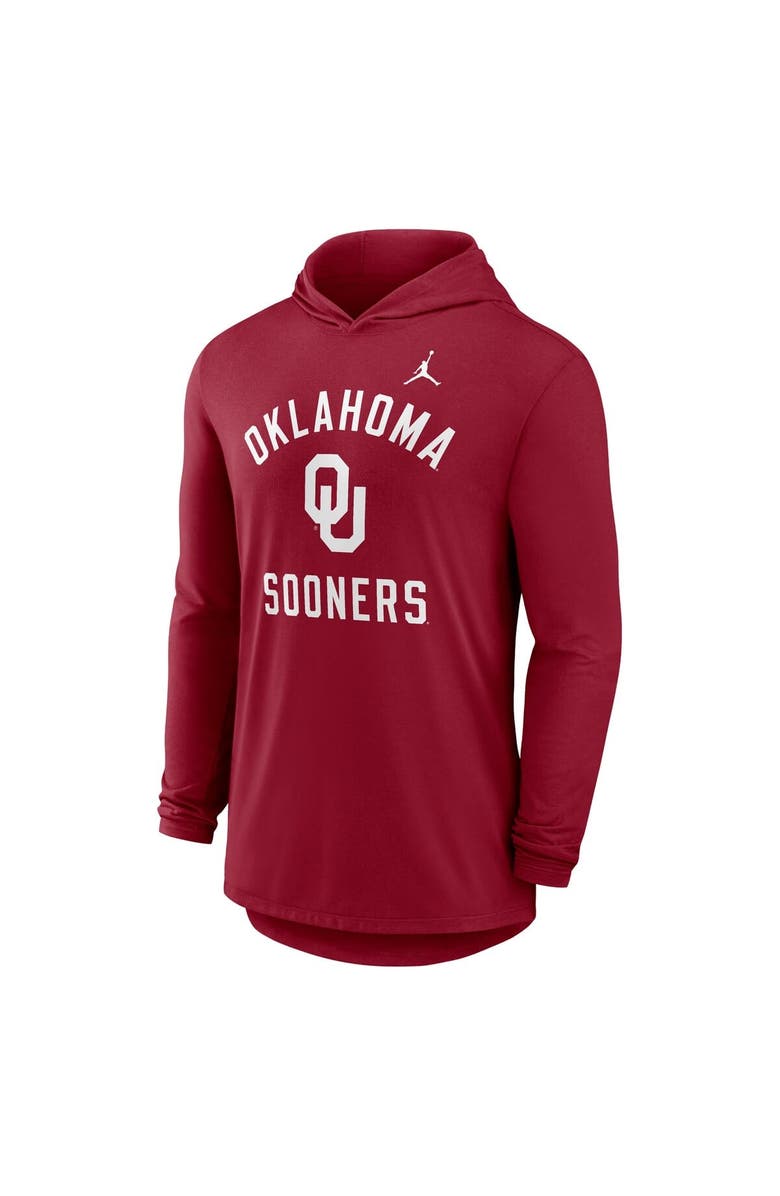 Jordan Brand Men's Jordan Brand Crimson Oklahoma Sooners Classic Arch Tri-Blend Dri-FIT Long Sleeve Hoodie T-Shirt, Alternate, color, Crimson