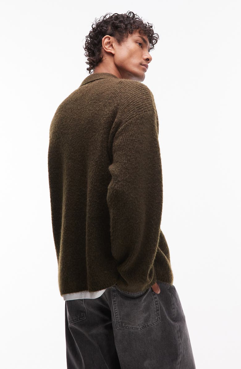 Topman Oversize Long Sleeve Sweater Polo, Alternate, color, Khaki