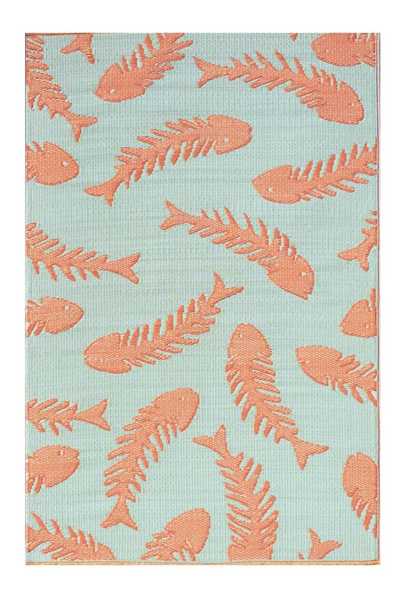 Fishbone Aqua & Salmon Rug, Main, color, aqua and salmon orange