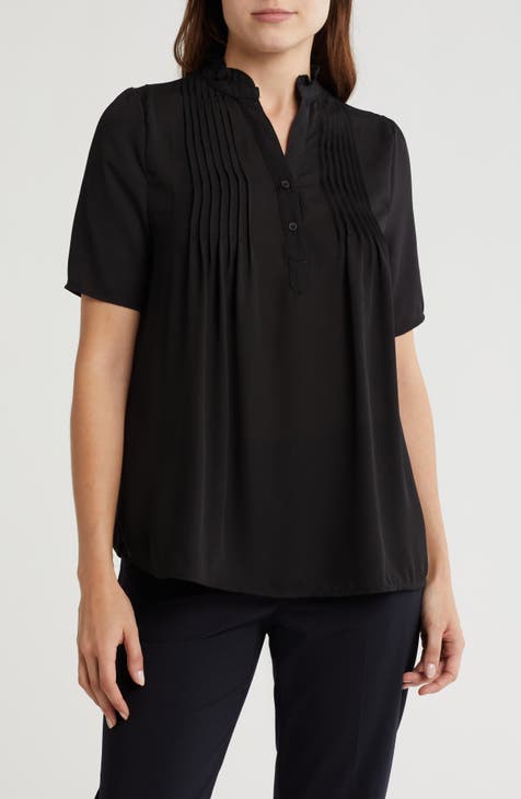 Elbow Length Sleeve Pintuck Top