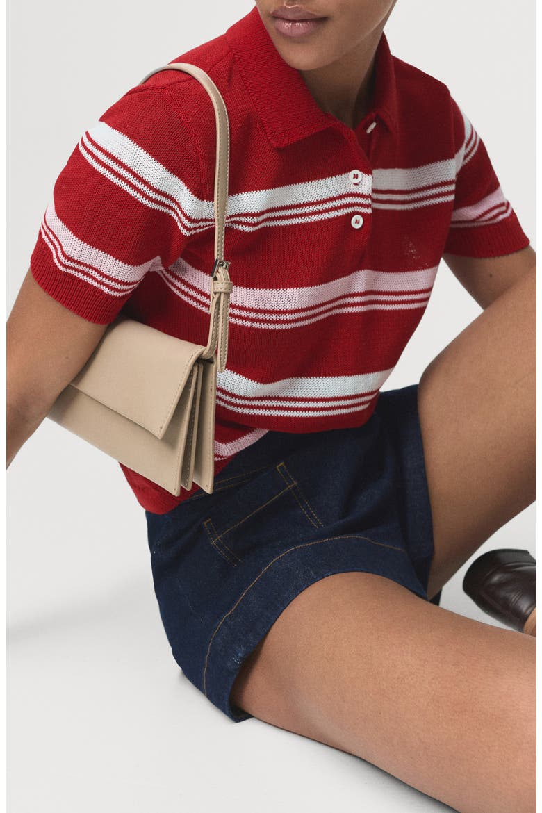 Stripe Short Sleeve Polo Sweater, Alternate, color, RED