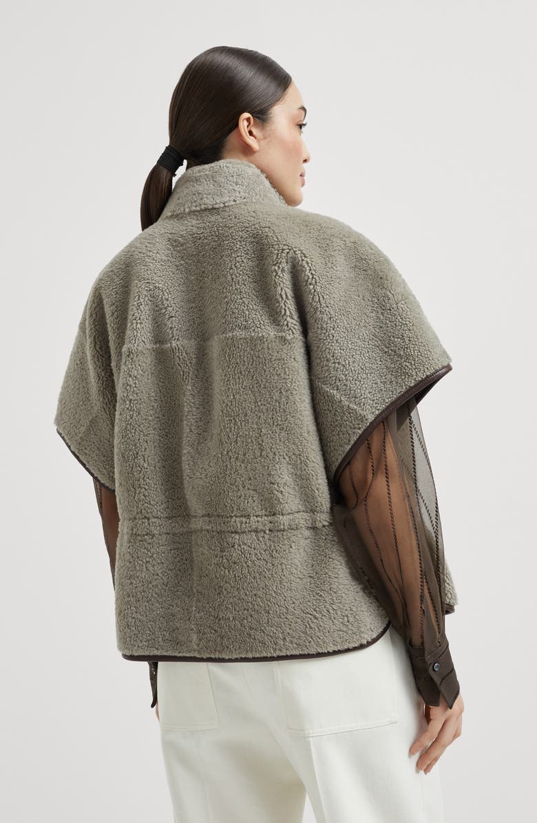 Brunello Cucinelli Curly shearling outerwear jacket, Alternate, color, Grey