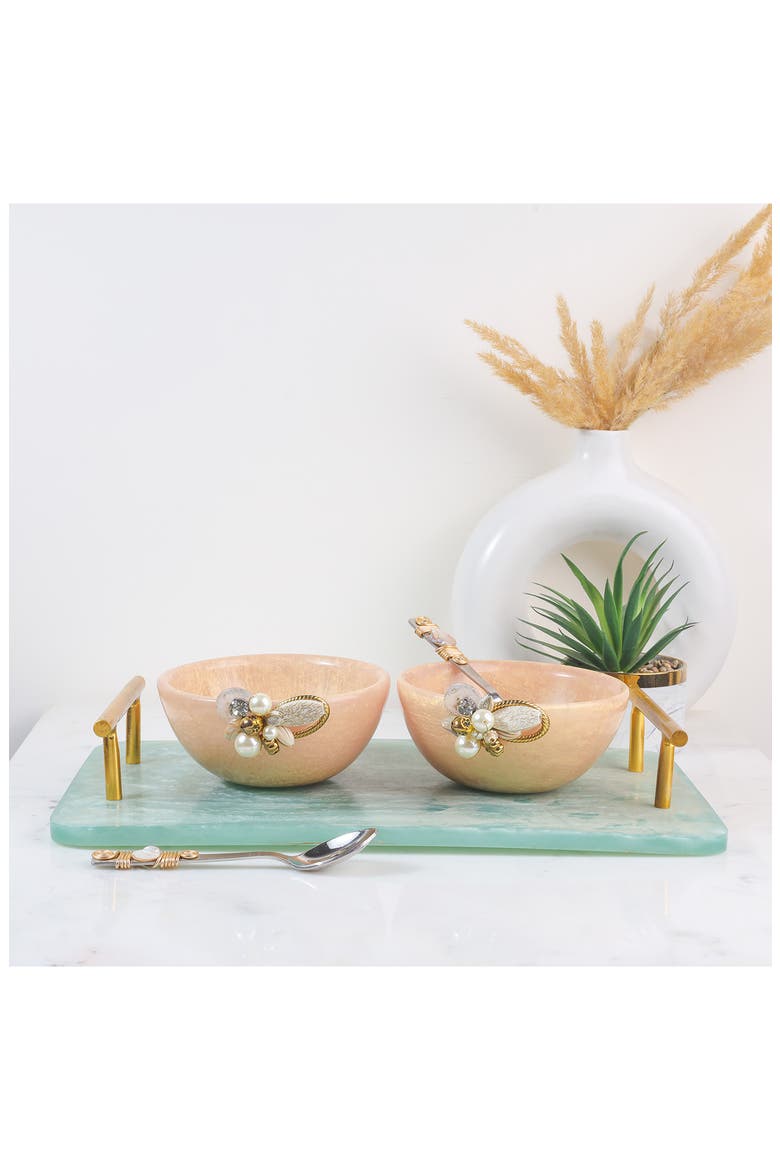 Set of 2 Blush Blossom Snack Bowls, Alternate, color, PINK GOLD