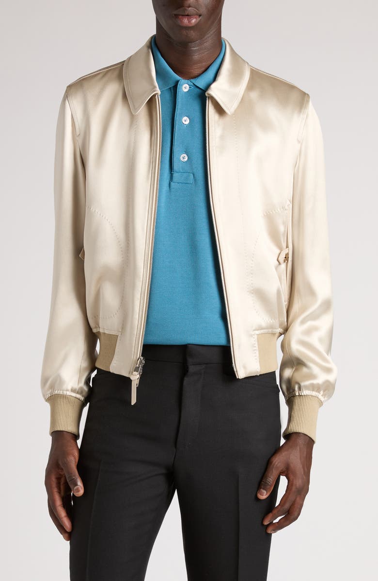 TOM FORD Satin
Crepe Reversible Blouson Jacket, Main, color, Champagne