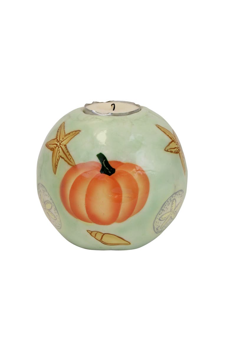 Give Thanks Pumpkin Starfish Capiz Tealight Candle Holder 3.5", Main, color, Blue