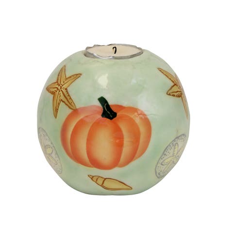 Give Thanks Pumpkin Starfish Capiz Tealight Candle Holder 3.5"