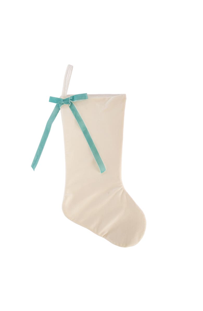 Transpac Velvet Christmas Stocking with Green Bow Elegant Holiday Decor, Main, color, 