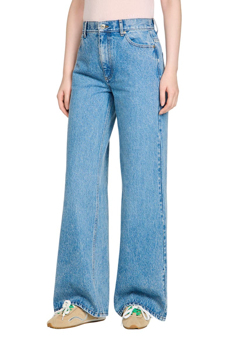 SANDRO Faded wide straight-leg jeans, Main, color, Blue Jean