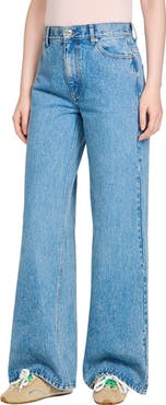 SANDRO Faded wide straight-leg jeans