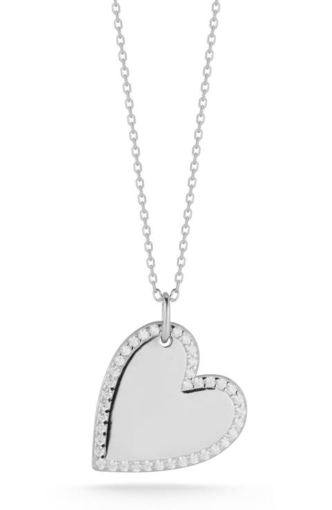 Cubic Zirconia Halo Heart Pendant Necklace
