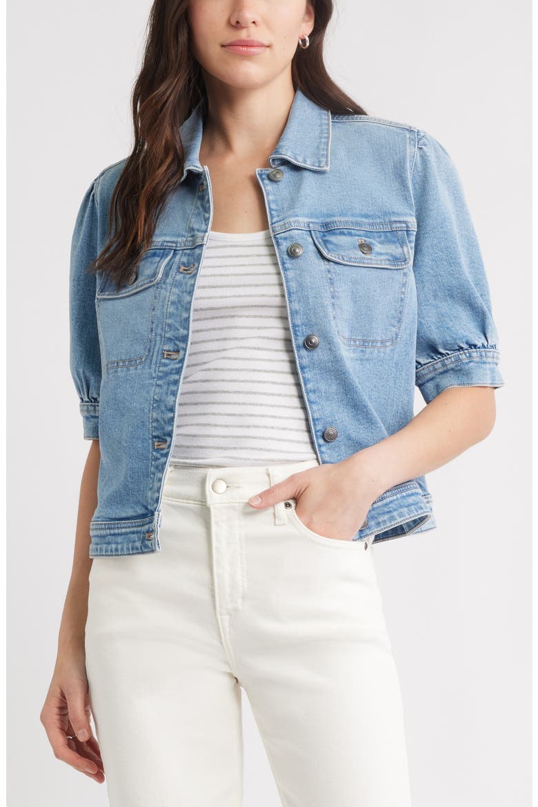 Elbow Sleeve Denim Jacket, Main, color, LIGHT WASH