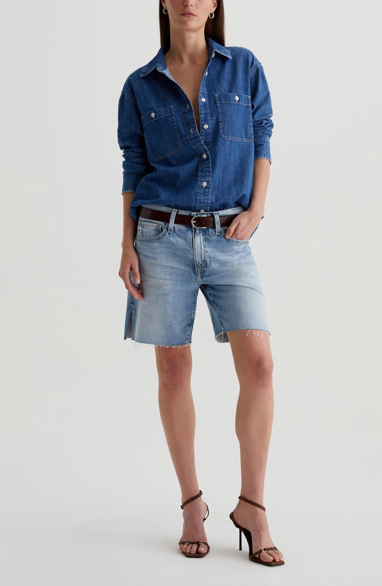 AG Ex-Boyfriend Raw Hem Mid Length Denim Shorts, Alternate, color, Intuition
