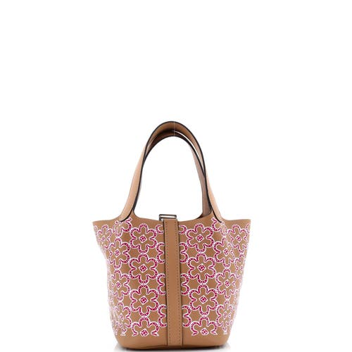 Pre-owned Hermes  Hermes Picotin Lock Bag Lucky Daisy Printed Swift Micro In Brown