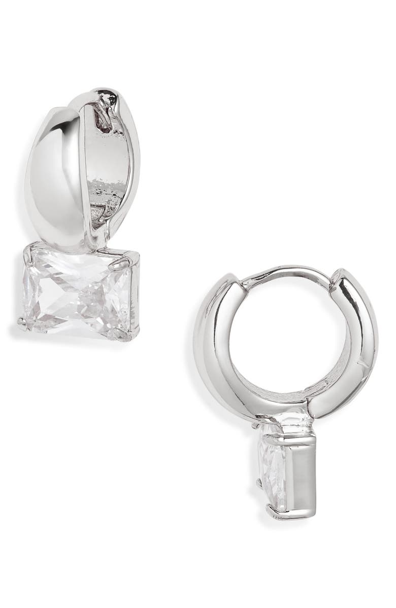 Nordstrom Cubic Zirconia Drop Huggie Earrings, Main, color, Clear- Silver
